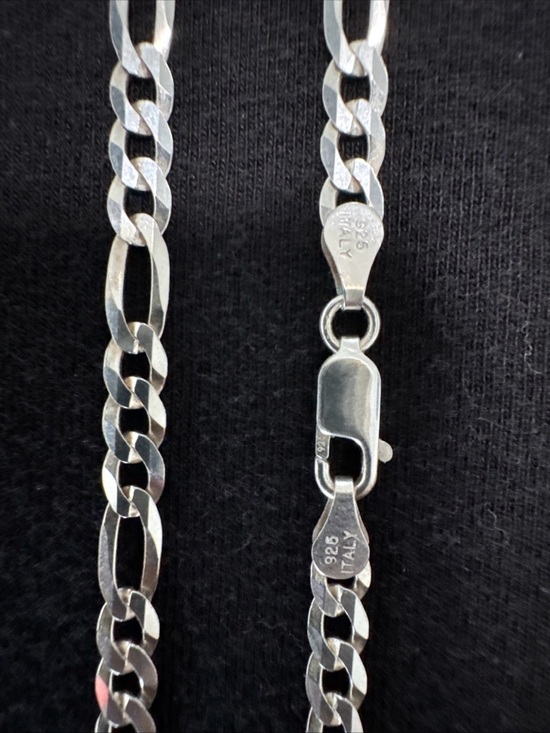 24’ inches Sterling 925 Figaro Chain Necklace in Shiny Silver